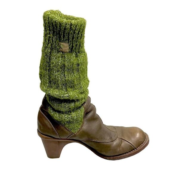 El NATURALISTA Wool Knit Sock Leather Boot Heels Mid-Calf Ankle Brown Green 40 - Picture 6 of 15